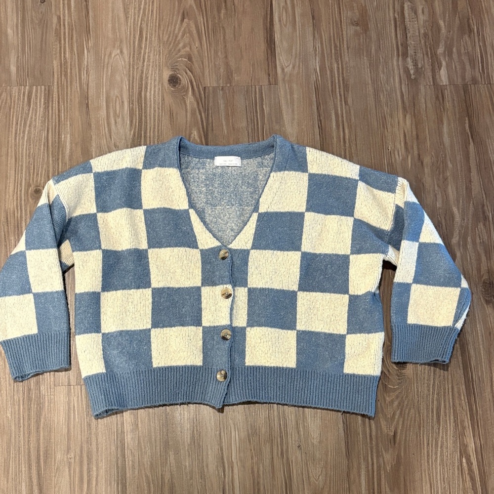 OAK + FORT Blue and Cream Knit Sweater